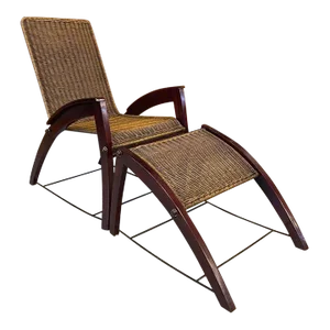 1920s Art Deco Maple Wicker Lounge Chair Ottoman Set