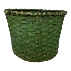 Very Large Antique 19th Century American Green Paint Decorated Splint Basket for Fireplace Logs