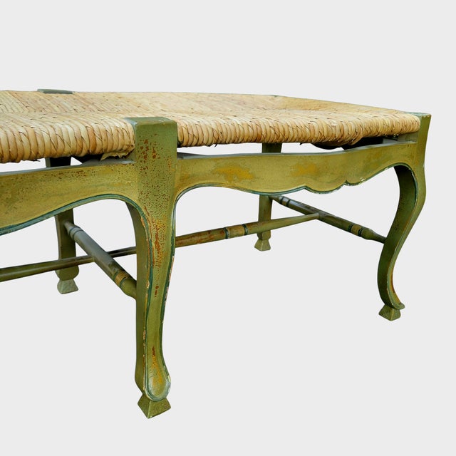 Vintage Circa 1930s French Provencial Bench With Rush Seat For Sale - Image 14 of 18