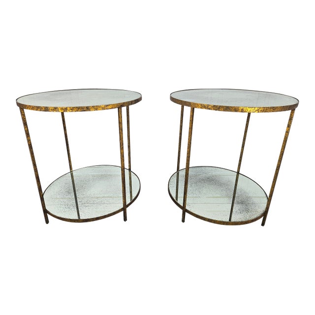 Oly Studio Round Jonathan Antiqued Mirrored Side Tables For Sale