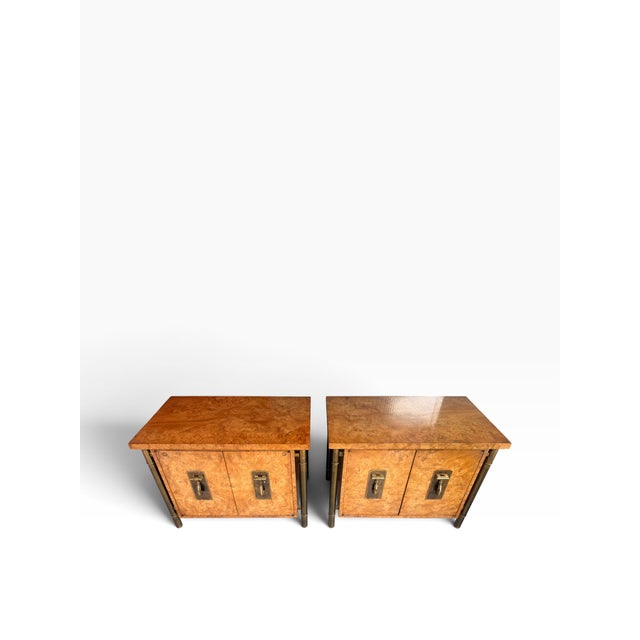 Mid-Century Modern 1960s William Doezema for Mastercraft Carpathian Elm Burl & Brass Floating Nightstands — Pair, Attributed For Sale - Image 3 of 18