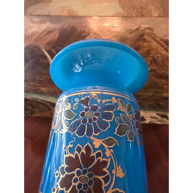 Antique Baccarat Attributed Pr Opaline Vases Turquoise For Sale - Image 10 of 10