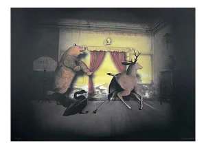 Bear and Deer Lithograph by Francisco Larios, 1990