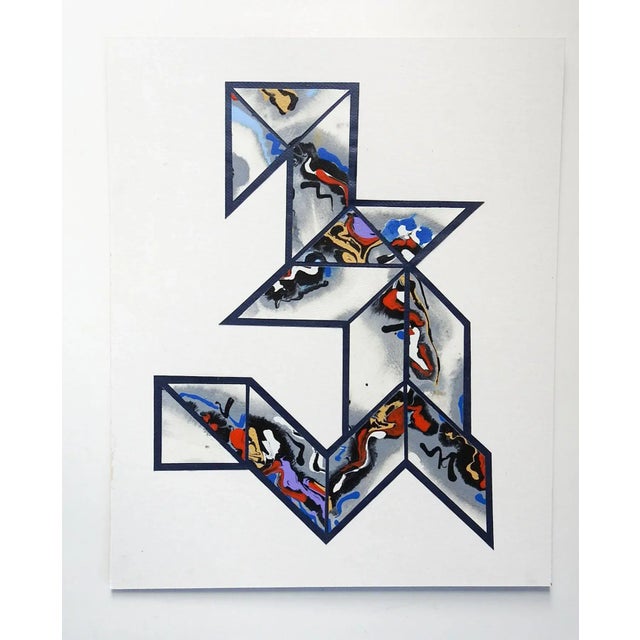 Circa 1990's abstract mixed media collage. Acrylic on paper mounted on mat board. Unsigned. Unframed, edge wear.