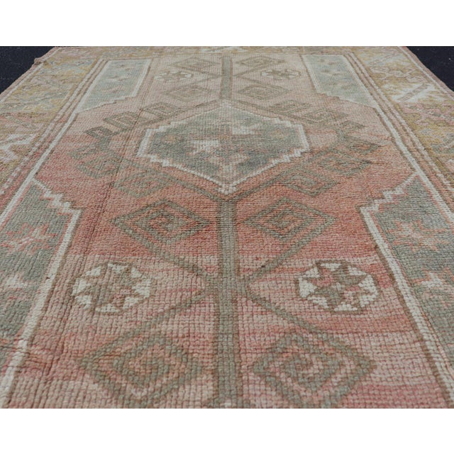 Tribal Vintage Turkish Oushak Rug With Faded Rose, Olive Green 4' 2" X 5' 10" For Sale - Image 3 of 9