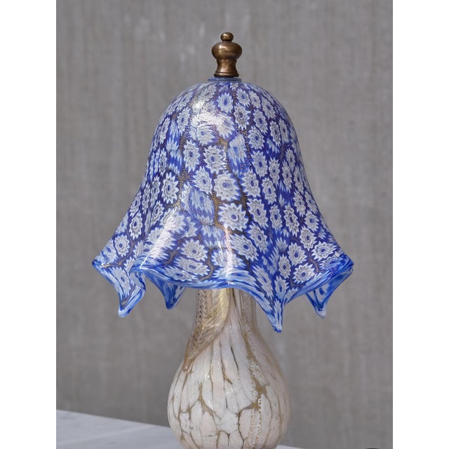 1970s Murano Blue Millefiori Glass Lamp with Gold-Accented Base, Italy, 1970s For Sale - Image 5 of 13