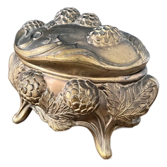 1910s Art Nouveau Ornate Footed Metal Trinket Box For Sale