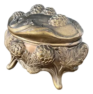 1910s Art Nouveau Ornate Footed Metal Trinket Box
