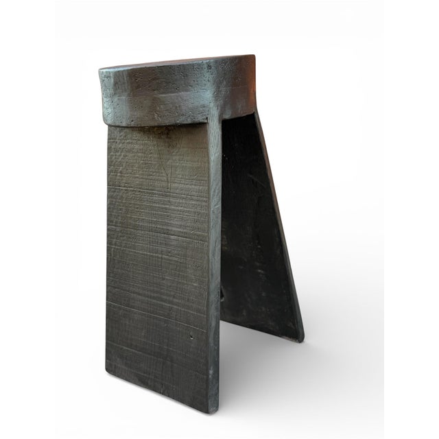 Ebony 18" - Handcrafted Sculptural Solid Wood "Halo" Ebony Stool For Sale - Image 8 of 16