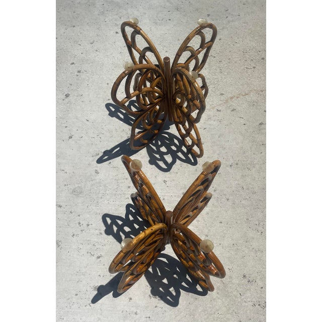 Vintage Rattan Butterfly Side Tables, a Pair of Boho-Chic Gems For Sale In San Diego - Image 6 of 11