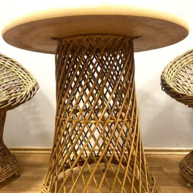 Wood Mid-Century Rattan Armchairs & Table, 1960s, Set of 3 For Sale - Image 7 of 10