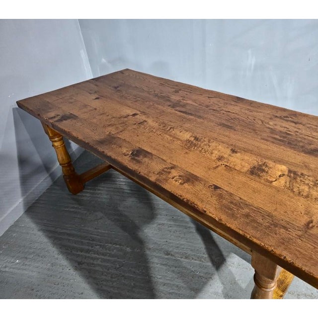 Golden Oak Plank Farmhouse Refectory Dining Table, 1920 For Sale - Image 6 of 8