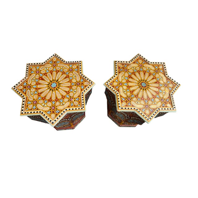 Moroccan Star Shaped Hand Painted Side Tables a Pair For Sale - Image 9 of 17