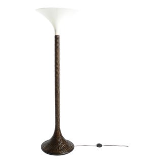 Pop Art Tulip Floor Lamp with Dark Brown Wicker Frame and Acrylic Glass Shade, 1970s For Sale