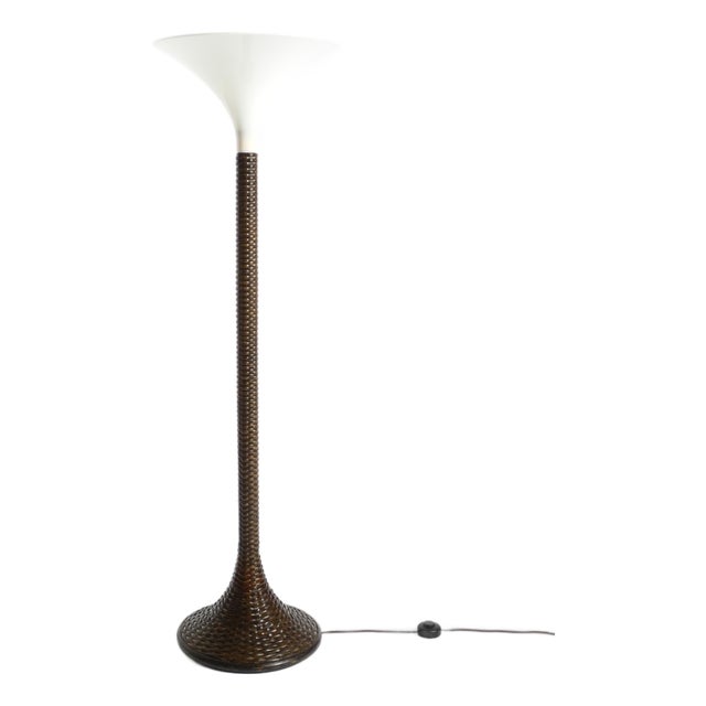 Pop Art Tulip Floor Lamp with Dark Brown Wicker Frame and Acrylic Glass Shade, 1970s For Sale