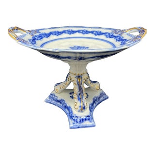 Antique Carl Tielsch Altwasser German Porcelain Pedestal Compote / Cake Stand, Cobalt Blue & Gilt Rococo, c.1880 For Sale