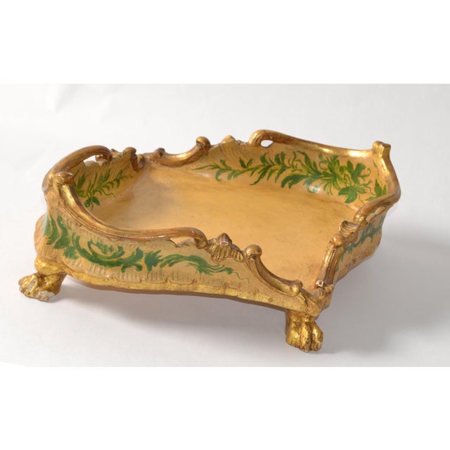 Mid-Century Modern Giltwood Florentine Box, Bowl or Centerpiece crafted out of one piece of Wood, comes with four claw...