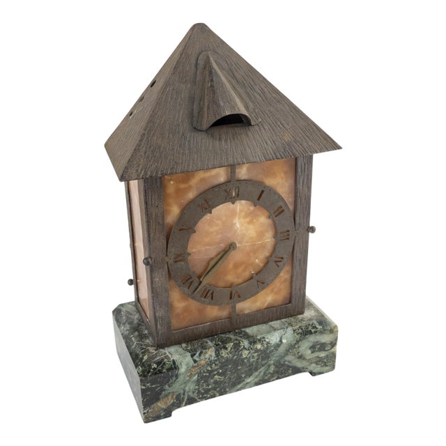 American Arts & Crafts Alabaster and Marble Mantel Clock For Sale