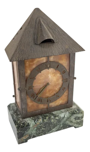 American Arts & Crafts Alabaster and Marble Mantel Clock