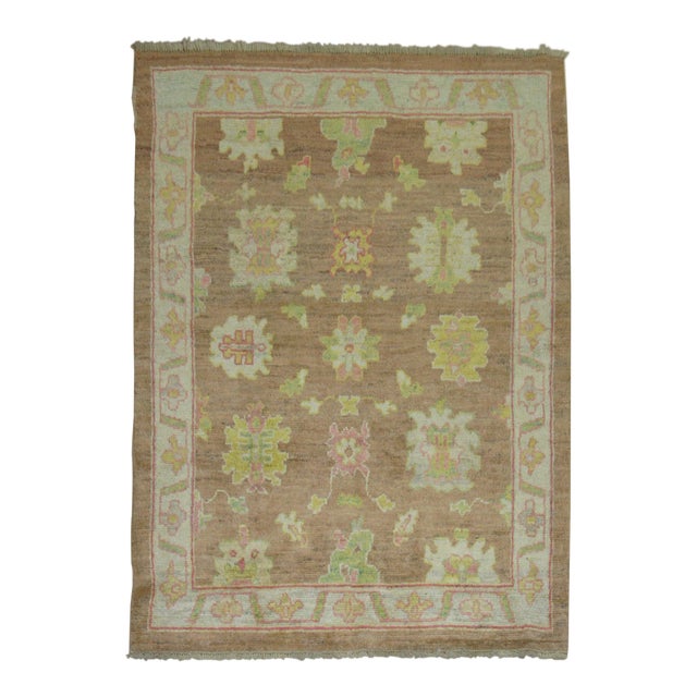 Vintage Feminine Turkish Oushak - 4'4" x 6'11" For Sale