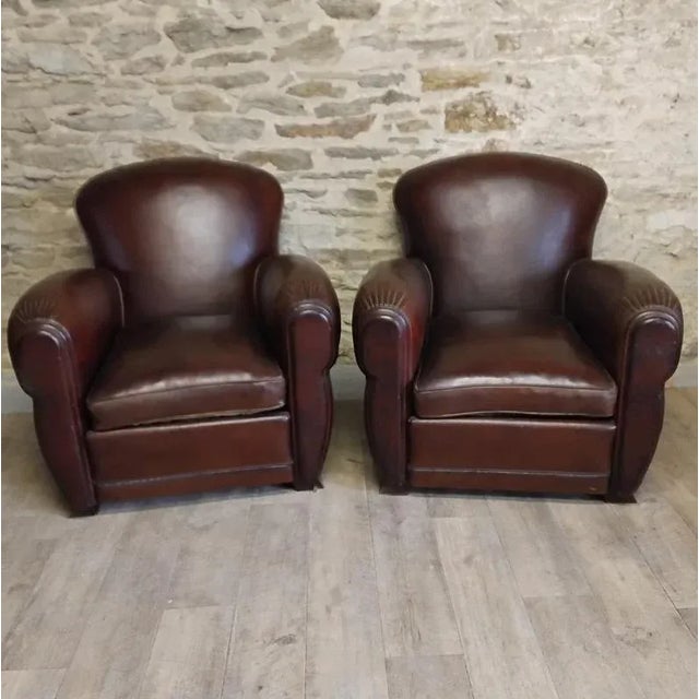 Set of Vintage Club Chairs in Leather For Sale - Image 9 of 9
