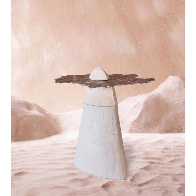 Talisman Side Table #2 in Stoneware and Bronze by Margaux Leycuras. One of a Kind, Signed and numbered. Dimensions: D 38 x...