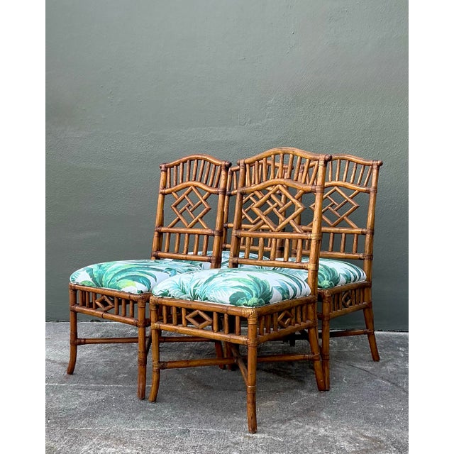 Vintage Arched Back Rattan Dining Chairs in Manuel Canovas - Set of 4 For Sale - Image 9 of 12
