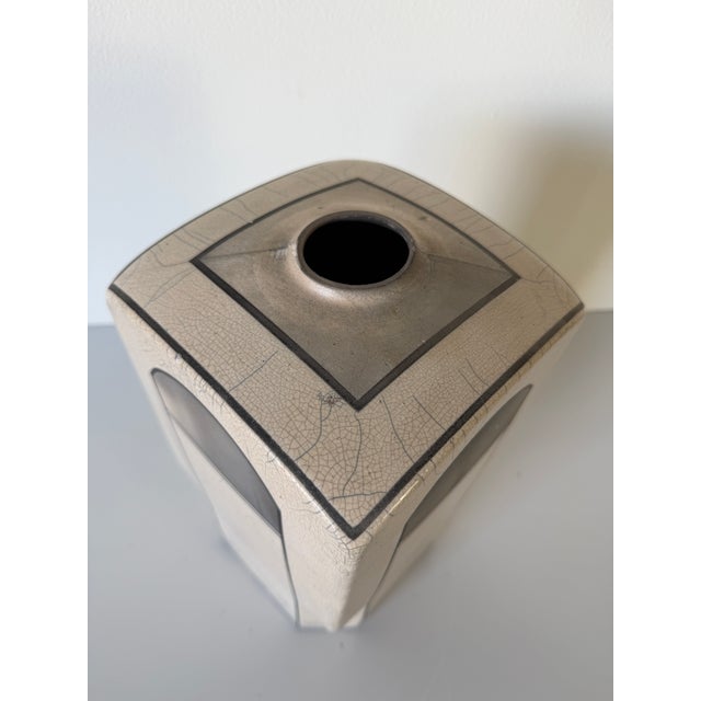 Art Deco 1980s Vintage Postmodern Art Deco Style Handmade Geometric Studio Pottery Vase For Sale - Image 3 of 12