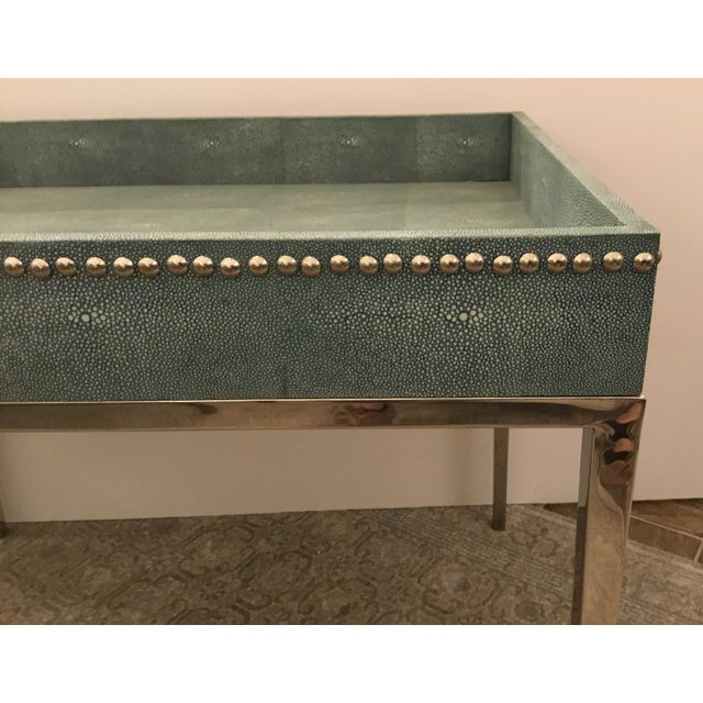 Turquoise Shagreen Studded Tray Table For Sale - Image 4 of 6