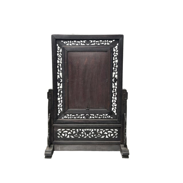 1970s Chinese Orange Blossoms Porcelain Painting Wood Frame Tabletop Screen Art For Sale - Image 5 of 9