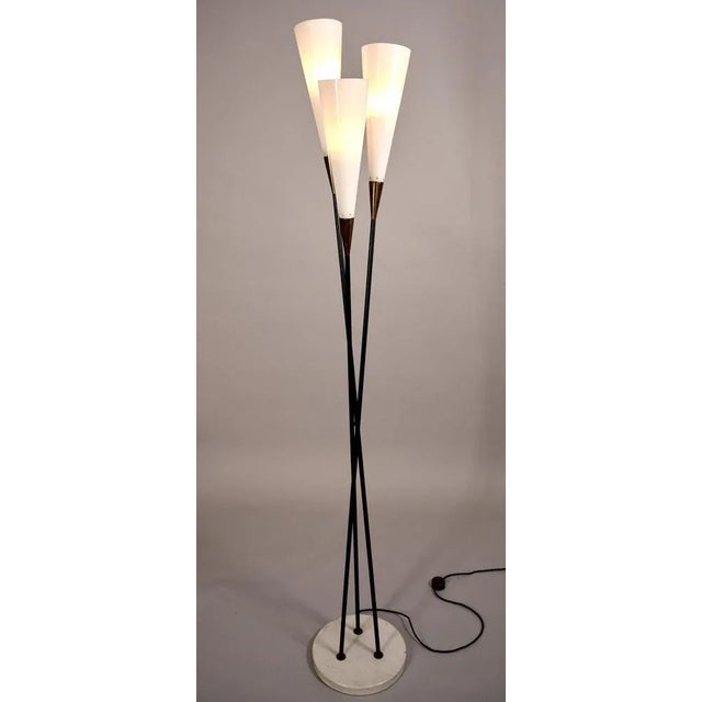 Rare floor lamp. In excellent condition. Brass, painted metal, acylic glass shades, marble base. Original brass floor...