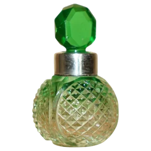 Antique Sterling Silver Perfume Bottle in Cut Glass Green & Clear Crystal, 1899