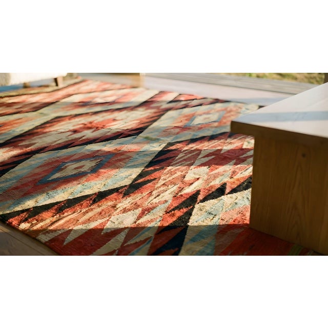 Tribal Geometric Design Small Scatter Size Rustic 19th Century Native American Navajo Germantown Carpet / Flatweave For Sale - Image 14 of 15
