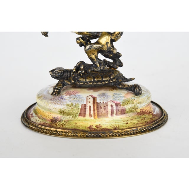 Gold Late 19th Century Ludwig Politzer Gilt Silver & Viennese Enamel Compote With Figural Griffon & Tortoise For Sale - Image 8 of 11