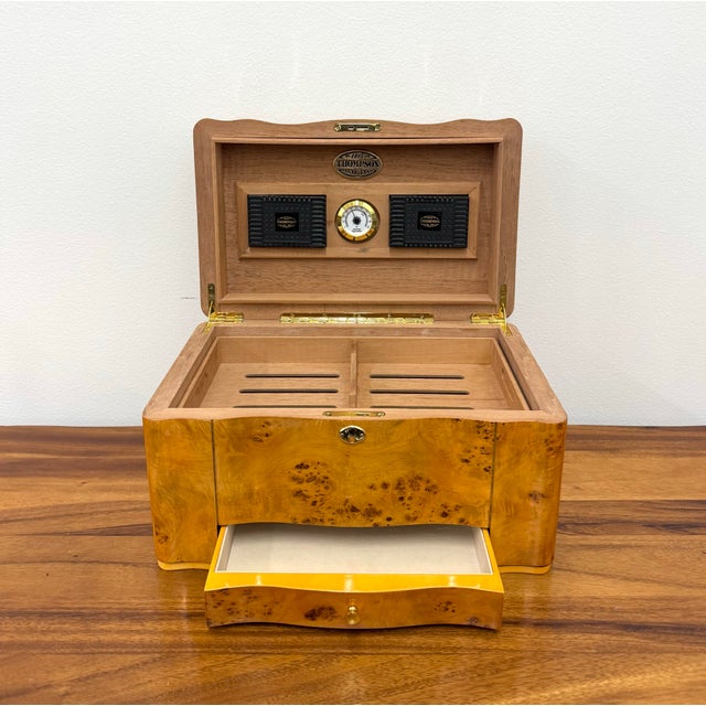 Wood Vintage Thompson & Co Burl Wood Humidor With Drawer For Sale - Image 7 of 9