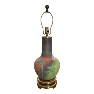 Vintage Late 20th Century Hand Painted Chapman Gourd Lamp With Heavy Brass Fittings For Sale