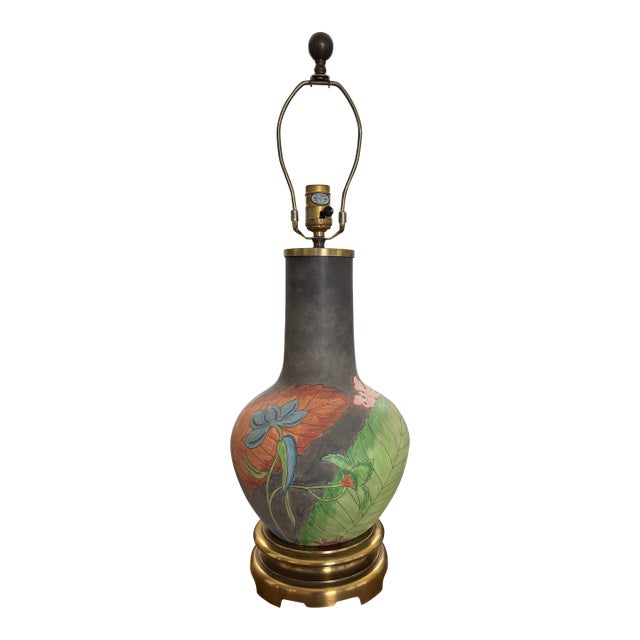 Vintage Late 20th Century Hand Painted Chapman Gourd Lamp With Heavy Brass Fittings For Sale