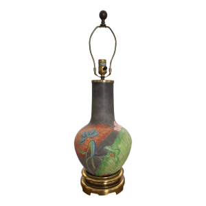 Vintage Late 20th Century Hand Painted Chapman Gourd Lamp With Heavy Brass Fittings