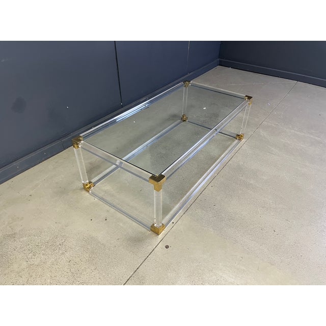 Brass and Acrylic Glass Coffee Table by Charles Hollis Jones, 1970s For Sale - Image 6 of 12