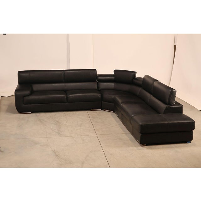High Quality Contemporary Black Leather Sectional Sofa Distributed By Italian Homes LLC Featuring Smooth Black Leather...