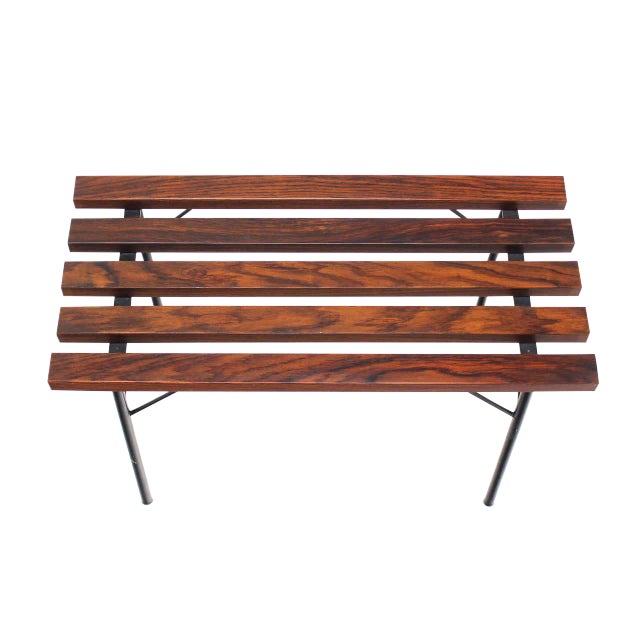 Brown Small Slat Rosewood Bench For Sale - Image 8 of 8