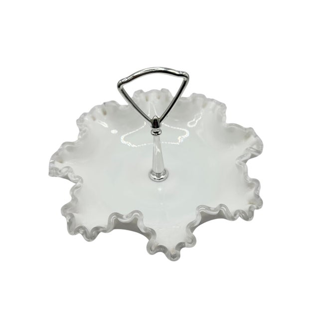 Vintage 1950s Fenton Silver Crest Ruffle Edged Milk Glass Bon Bon Dish. A gorgeous piece of Fenton craftsmanship, this...