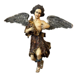 Antique Italian Carved Wood Angel, Original Paint, Circa 1880s For Sale