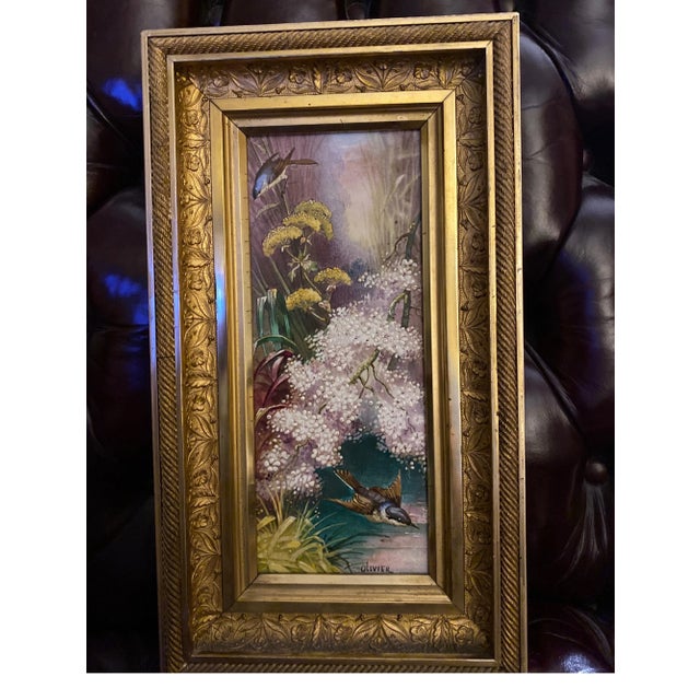 Wood 19th Century French Hand Painted Framed Porcelain Tile For Sale - Image 7 of 9