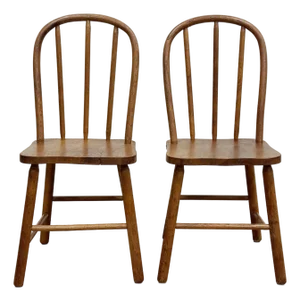 Vintage Primitive Childs Wood Windsor Chairs, a Pair