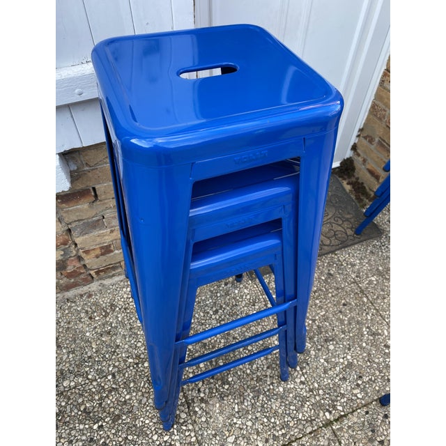 Vintage Industrial Bar Stool in Blue by Xavier Pauchard for Tolix, 2010s For Sale - Image 13 of 18