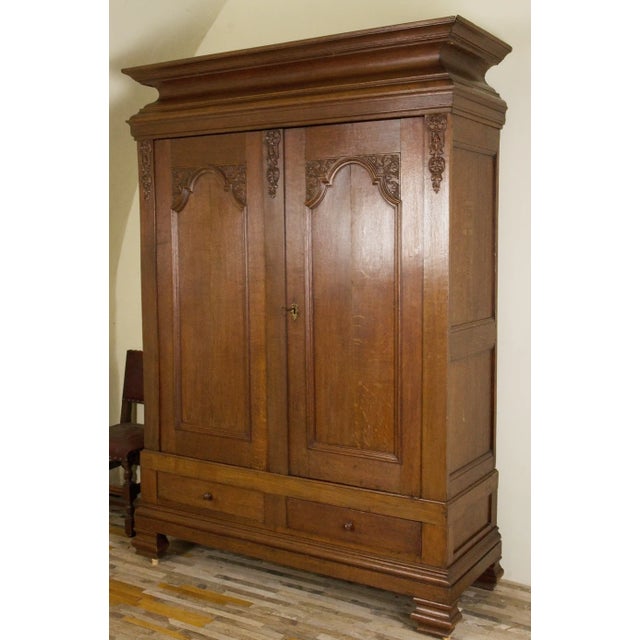 Brown Vintage Oak Carved Cabinet For Sale - Image 8 of 9