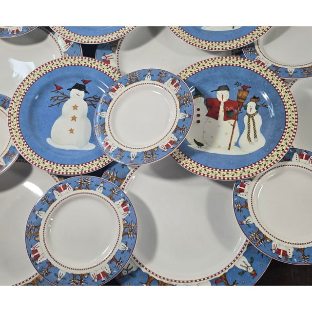 Vintage Debbie Mumm Snowman Holiday China- Set of 20 For Sale - Image 4 of 18