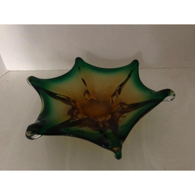 Mid Century Green 6 Point Murano Style Art Glass Bowl For Sale In Detroit - Image 6 of 6