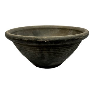 Rustic Matte Black Hand Turned Pottery Bowl For Sale